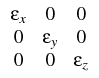 $\displaystyle \begin{array}{ccc} \epsilon_{x} & 0 & 0 \  0 &
\epsilon_{y} & 0 \  0 & 0 & \epsilon_{z} \end{array}$