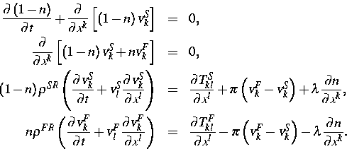 \begin{eqnarray*}
\frac{\partial \left( 1-n\right) }{\partial t}+\frac{\partial
...
 ...sl v}_{k}^{S}\right) -\lambda
 \frac{\partial n}{\partial x^{k}}.\end{eqnarray*}